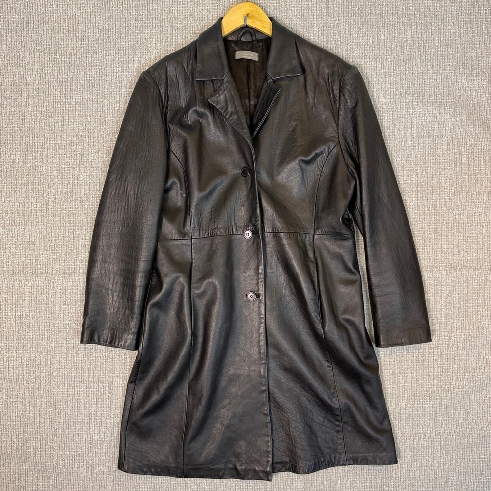 Y2K Jacquie Lamb Leather Coat Jacket Duster Black Sz XL 16 Western Goth Punk Emo